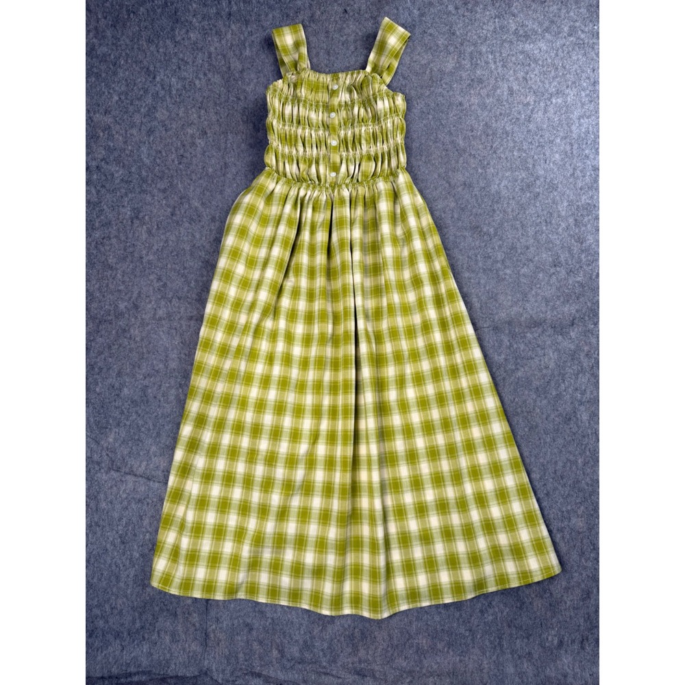 Unbranded Plaid Maxi Dress Women Medium Green Polyester Smocked Boho Cottagecore